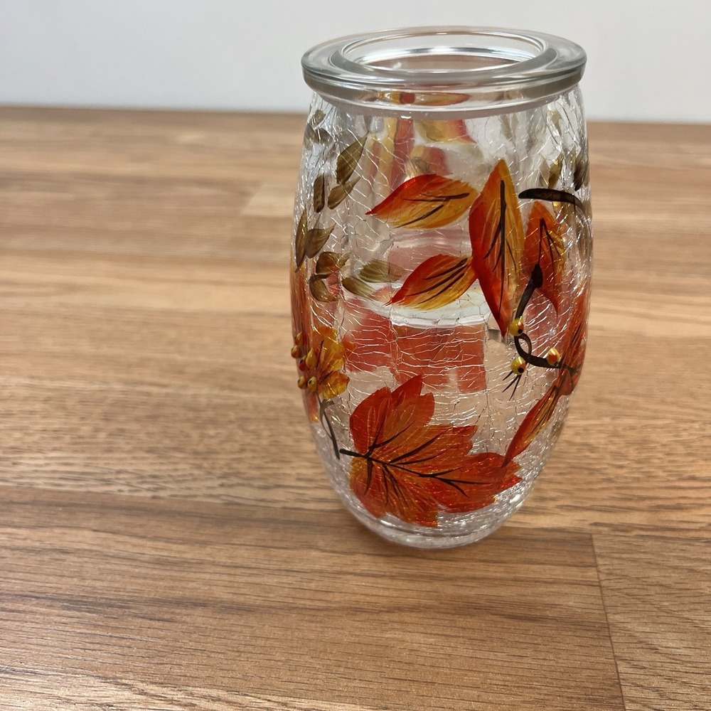 Yankee Candle Crackle Glass Fall Leaves Votive Tealight Holder- Beautiful!